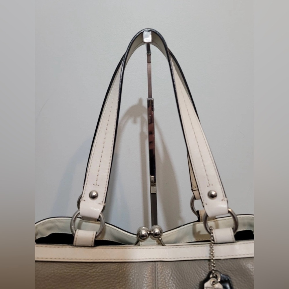 Coach Laura Spectator Satchel Tote Bag Gray White Leather 3 Compartments - Picture 7 of 16